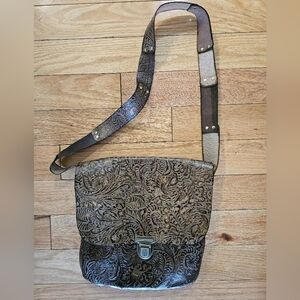 Handmade Brown Embossed Vintage Leather Crossbody Bag